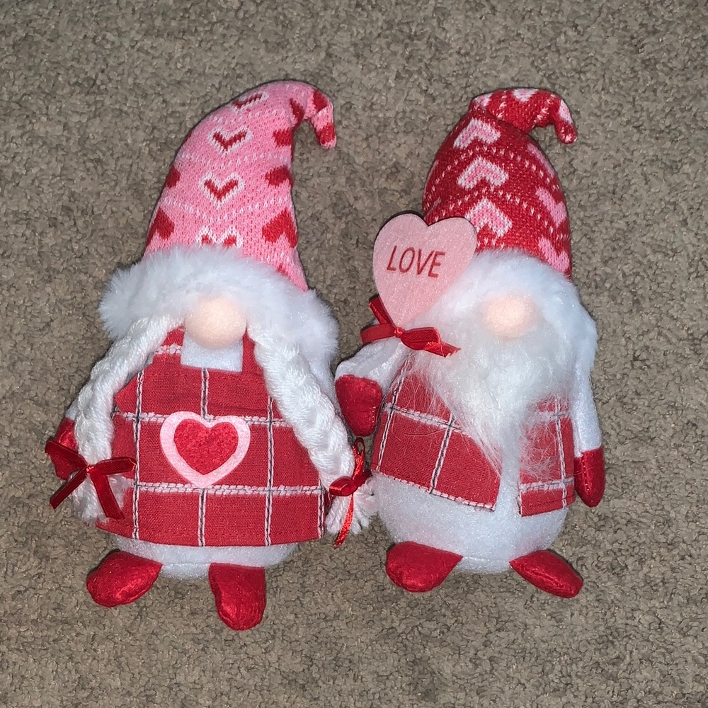 Charming Red and Pink Heart Gnome Pair